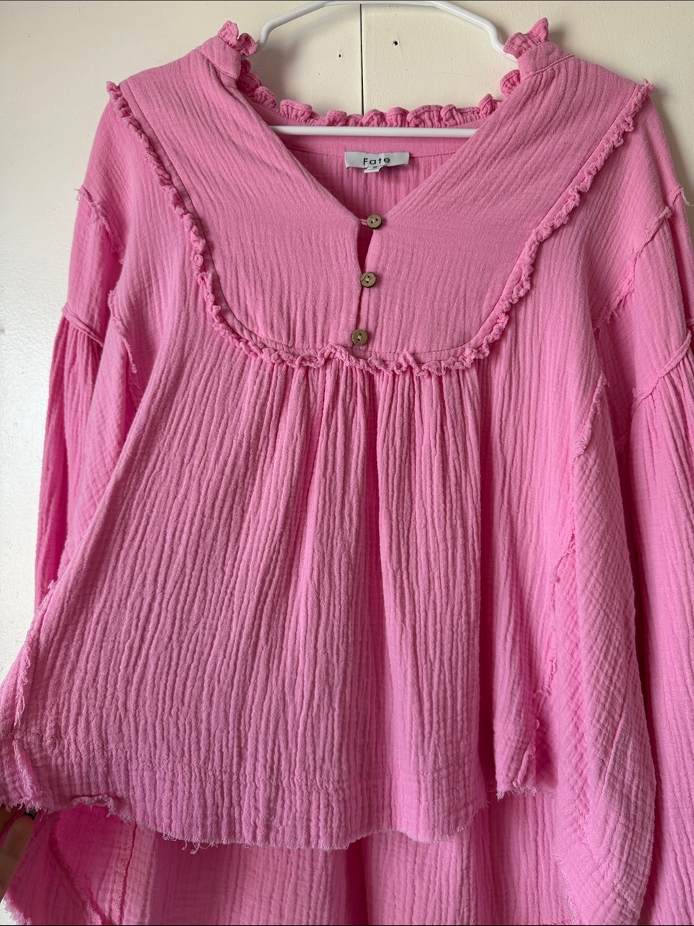 Fate Pink Ruffled Button-Front Peasant Top - Picture 4 of 5